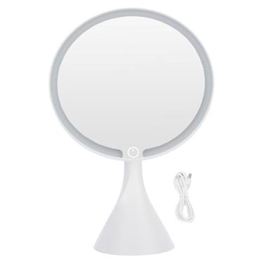 Imagem de Espelho de maquiagem iluminado Espelho de maquiagem LED Grande 23,2 cm de diâmetro Brilho ajustável 3 temperaturas de cor Espelho cosmético regulável para dormitório quarto