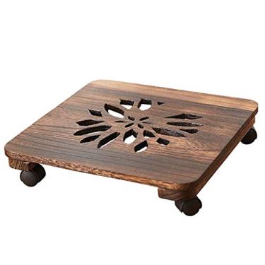 Imagem de FQCXCKJ Carrinho de vaso quadrado de madeira, carrinho de vaso de plantas de jardim, suporte de vaso de madeira rolante, rolamento de carga: 50-110 kg