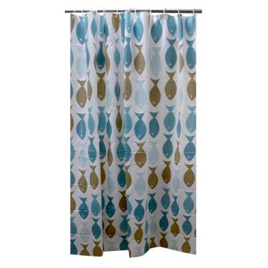 Imagem de Casita Cortina para Box com 12 Ganchos, Estampas Sortidas, 180 x 180 cm, Diversos Designs Marinhos, Florais e Geométricos, Para Banheiro (Peixes)