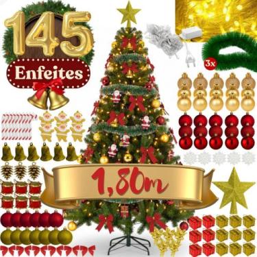 Imagem de Árvore De Natal 1,80m Completa 145 Enfeites Decorada Festão Pisca Pisc