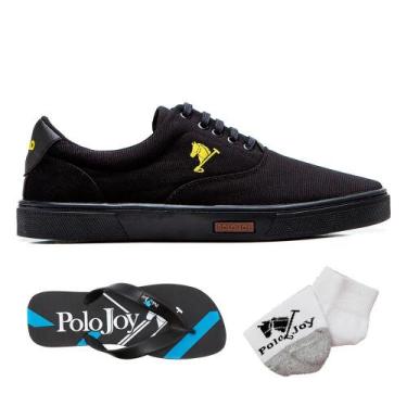 Imagem de Sapatênis Casual Lona Kit com Chinelo e Meia Confort - Polo Joy, Preto