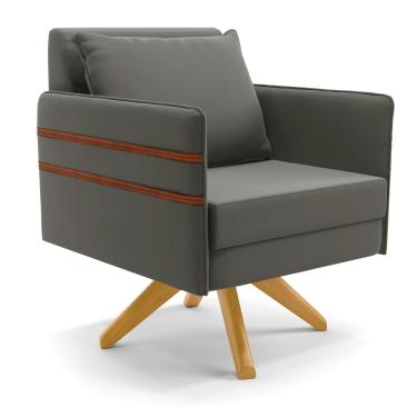 Imagem de Poltrona Giratória Mari Suede Grafite com Tira Corano Nozes Base de Madeira MA30 - D'Rossi