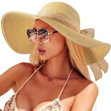 Imagem de Chapéu de praia EW East Water Straw Sun Hat de aba larga para mulheres