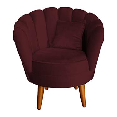Imagem de Poltrona Decorativa Pétalas de Flor, Veludo, Design Clássico, Pés Palito, para Sala de Estar, Recepção e Quarto, (Bordo)
