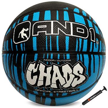 Imagem de AND1 Bola de basquete e bomba de basquete de borracha (coleção Drip) - Tamanho oficial 7 (75 cm), feita para jogos de basquete em ambientes internos e externos (azul/preto)