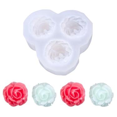 Imagem de 3 moldes de chocolate de silicone rosa de cavidade 3D em forma de flor de rosa molde de fondant molde de resina para bolo de flor de cavidade 3D para topo de bolo utensílios de cozinha