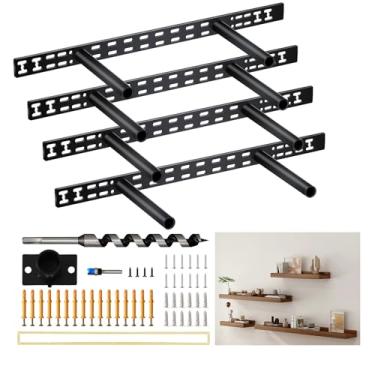 Imagem de 4 peças de ferragens de prateleira flutuante 56 x 20 cm suportes ocultos montados flutuantes