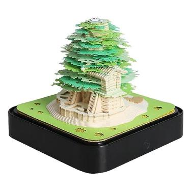 Imagem de Calendário de mesa com luzes, calendário 2024 3D bloco de notas arte em papel Sakura Tree Creative 3D Bloco de notas esculpido em papel decoração de mesa presente