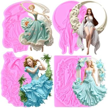 Imagem de MIYAHOUSE Goddess Fondant Molde de silicone para decoração de bolos, topo de cupcake, pasta de goma de chocolate, argila de polímero, conjunto de 4