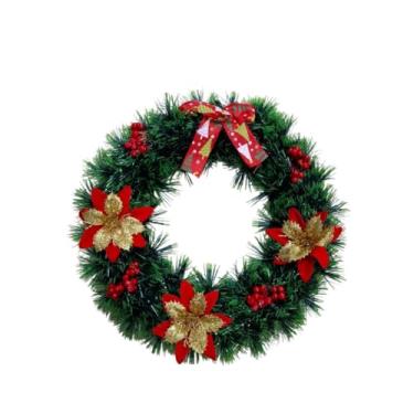 Imagem de Coroa de Natal para Porta 34cm Reforcada e Acolhedora Design Tridimensional com Textura Luxuosa e Presenca Elegante(LAÇO)