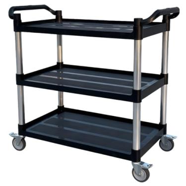 Imagem de Aimoly Carrinho utilitário de 3 andares com rodas, carrinho de serviço resistente de 245 kg, carrinho de cozinha de armazenamento com 4 rodízios giratórios traváveis e martelo para hotel/restaurante