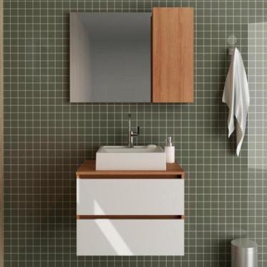 Imagem de Conjunto Para Banheiro Com Cuba E Espelho Amendoa Branco - TECNO MOBIL