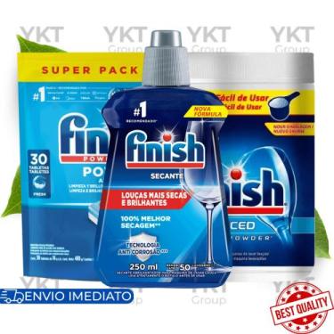 Imagem de Kit Finish Detergente Tabletes 30u E Detergente Pó 1kg E Secante Abril