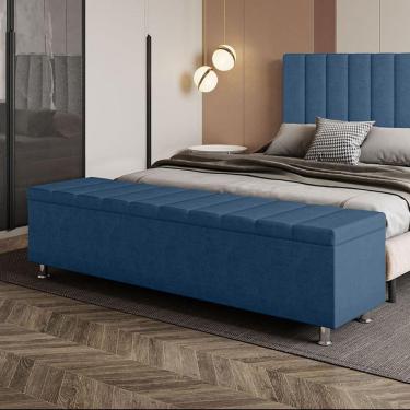 Imagem de Calçadeira Baú Recamier Estofado King 195 Cm ônix Veludo Azul Marinho