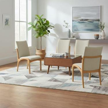 Imagem de Kit 4 Cadeira Aura Estofada Estrutura Em Madeira Maciça Linho 25 Bege Conforto Para Sala De Jantar Mobília Decor