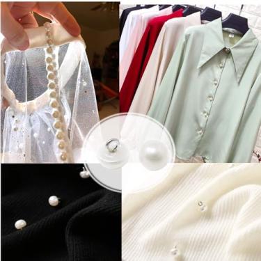 Imagem de 20 peças 10 mm bege delicado botões de pérola com haste botões redondos botões de costura de resina de plástico botões decorativos para vestido de casamento, saias, luvas, suéteres, chapéus, cachecóis