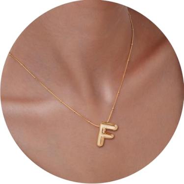Imagem de Colar feminino com inicial de aço inoxidável banhado a ouro 18K, pingente de letra bolha de A a Z, joia personalizada do alfabeto fofo de A a Z, 18+2in, Aço inoxidável, Sem Pedra Preciosa