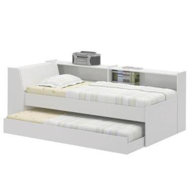 Imagem de Cama Solteiro Bicama Bau Estante 2 Nichos Bb2829 Branco Dtall Branco -