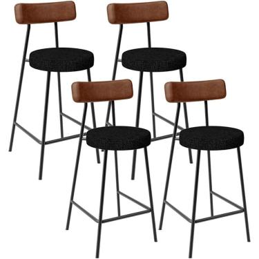 Imagem de Kit 04 Banquetas Baixa Cozinha Sala De Jantar Milão L02 Couríssimo Marrom Linho Chumbo