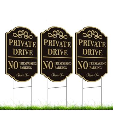 Imagem de Conjunto de 3 placas duplas de 30 x 40 cm para carro privado sem invasão de estacionamento com estacas em H de metal - placas de entrada de garagem privadas com suporte - Placa de plástico sem