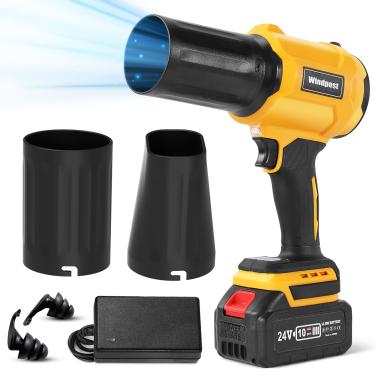 Imagem de Soprador de folhas sem fio, soprador de jato turbo de 35.000 RPM, com 1 bateria e carregador de 24VX 4,0Ah, para limpeza de pátio, cuidados com o gramado, limpeza de carro e poeira, etc. (amarelo