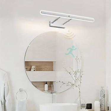 Imagem de GZZBMY Luz de espelho LED Lâmpadas de parede de banheiro com detector de movimento Arandela moderna extensível Comprimento ajustável Iluminação de parede para banheiro quarto penteadeira (luz branca