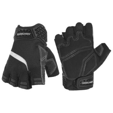 Imagem de Luvas de trabalho HANDLANDY Fingerless para homens e mulheres pretas t
