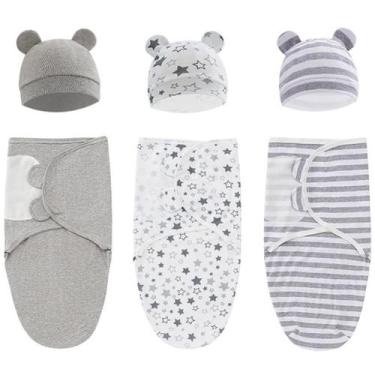 Imagem de Pacote com 3 sacos de dormir Baby Swaddle com conjunto de chapéus Exem