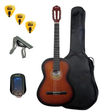 Imagem de KIT VIOLÃO INICIANTE GIANNINI CLÁSSICO START ESTUDO N-14 C/BAG PALHETA + Capotraste Afinador