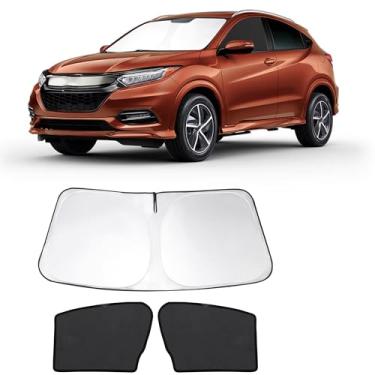 Imagem de Fannyc 3 peças persianas de janela de carro para-brisa frontal para-sol dobrável ajuste personalizado para Honda HR-V HRV XRV 2016-2022 acessórios persianas de carro para janelas dianteiras raios