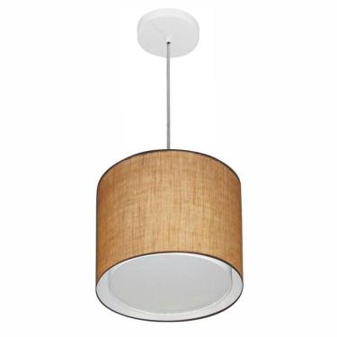 Imagem de Lustre Pendente Cilíndrico Duplo Vivare Md-4284 Cúpula Em Tecido 30x30cm - Bivolt Palha 127/220v
