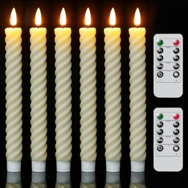 Imagem de Wondise Velas cônicas sem chama com temporizador remoto, castiçais espirais cintilantes operados por pilhas, pavio 3D de 24,4 cm para decoração de Halloween, Natal, Natal e casamento (marfim