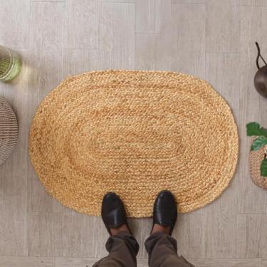 Imagem de Tapete Juta Fibra Natural Trançado Oval Elegante para Sala Quarto Cozinha Rústico Sofisticado Durável e Sustentável