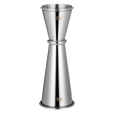 Imagem de ElevateTech Jigger duplo para barman, 59 g, 28 g, aço inoxidável, resistente, coqueteleira, copos medidores, acessórios de barman para o conjunto de bar doméstico (prata 1 peça)