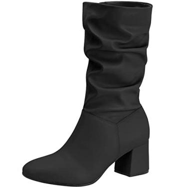 Imagem de Bota Beira Rio Estilo Fashion Cano Médio Enrugado,Preto, 37
