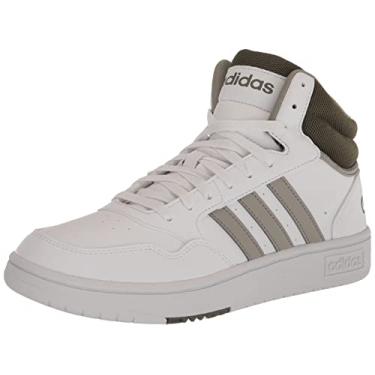 Imagem de adidas Tênis de basquete masculino Hoops 3.0 Mid, Branco/prata seixo/verde-oliva, 9