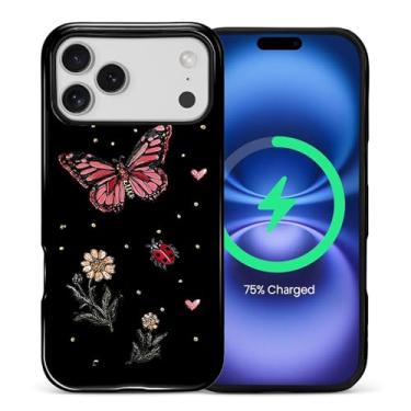 Imagem de FKBRCL4U Capa para iPhone 17 Pro Max, capa híbrida de silicone brilhante de 2 camadas para MagSafe para iPhone 17 Pro Max Simple Butterfly Star Seven-Spotted Ladybug Pattern