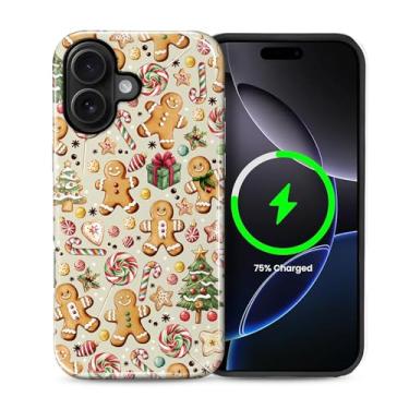Imagem de Yuning419 Capa compatível com iPhone 16 [compatível com MagSafe] Capa rígida híbrida de 2 camadas, capa magnética protetora à prova de choque, doce de biscoito de gengibre de Natal