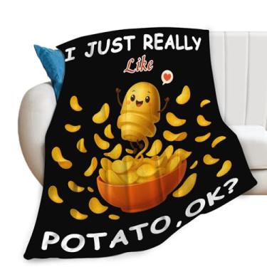 Imagem de Cobertor de batata para mulheres e meninas, cobertor de flanela para amantes de batata, cobertor aconchegante de lã macia para alimentos, presente para crianças, sofá, cama, 127 x 101 cm