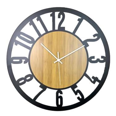 Imagem de Relógios de parede para sala de estar grande, relógio silencioso de madeira e ferro, design redondo 40 cm (40 cm), decoração moderna, relógio de mão branco grande, ideal para sala de estar