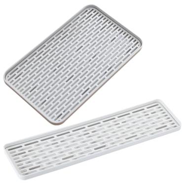 Imagem de 2 bandejas de drenagem de 2 camadas com grade removível para pia de cozinha e bancada, prateleiras de secagem modernas para pratos e copos, 30 x 16 e 38 x 10 cm