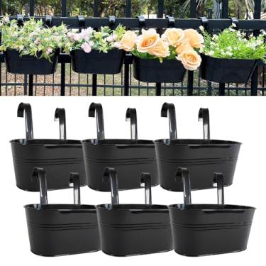 Imagem de Plantadores de grade de varanda de 30,5 cm, plantador suspenso ao ar livre para cerca, vaso de flores elegante para varanda de metal para ervas e suculentas (preto, pacote com 6)