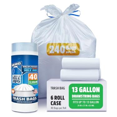 Imagem de Hero, I Was A Milk Jug, sacos de lixo, 13 galões, pacote de 40 unidades, reciclado, 50% PCR, forte, 5 camadas, banheiro, escritório, cozinha, saco de lixo de cozinha