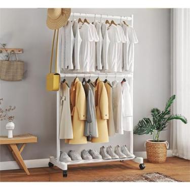 Imagem de Mancebo，Mancebo Cabideiro de Roupas Porta Casaco ChapéU Bolsa，Polo Duplo，Modular em AçO Carbono，Com RodíZios，Adequado para Uso DoméStico Ou em Lojas De Roupas(Branco 2508)