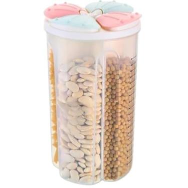 Imagem de Pote Organizador de Plástico com 4 Compartimentos, Tampa Decorativa Rosa e Azul, Recipiente para Armazenamento de Alimentos, 2,8 Litros