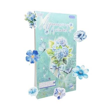 Imagem de WCCH Adesivos de scrapbook de flores naturais para diários de lixo, 20 folhas de adesivos autoadesivos de PET para diário, scrapbooking, bujo, colagem, artes de artesanato para adultos, letras DIY