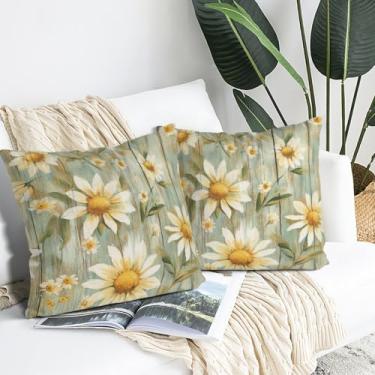 Imagem de Conjunto de 2 fronhas decorativas macias, respiráveis e duráveis, protetor de travesseiro com zíper invisível para sofá, sala de estar, tamanho padrão, 45 x 45 cm, margarida