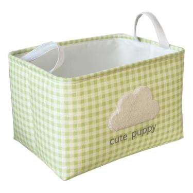 Imagem de flaxarne Cesta decorativa de feltro com alças organizador de brinquedos para cães cesta xadrez verde para armário quarto berçário sala de estar 16 x 12 x 10 polegadas