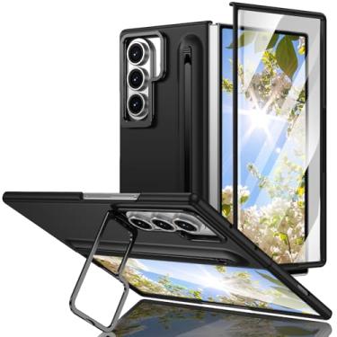 Imagem de HOULEE Capa para Samsung Galaxy Z Fold 7 com caneta S e protetor de tela, capa para celular com compartimento para caneta Z Fold 7 com suporte de metal, capa de telefone premium de material amigo da