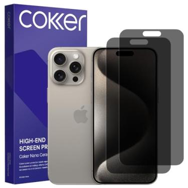 Imagem de COKER Pacote com 2 protetores de tela de privacidade para iPhone 15 Pro, antiespião, dureza 9H, à prova de estilhaçamento, antiarranhões, impressões digitais, filme PET sensível ao toque, filtro de